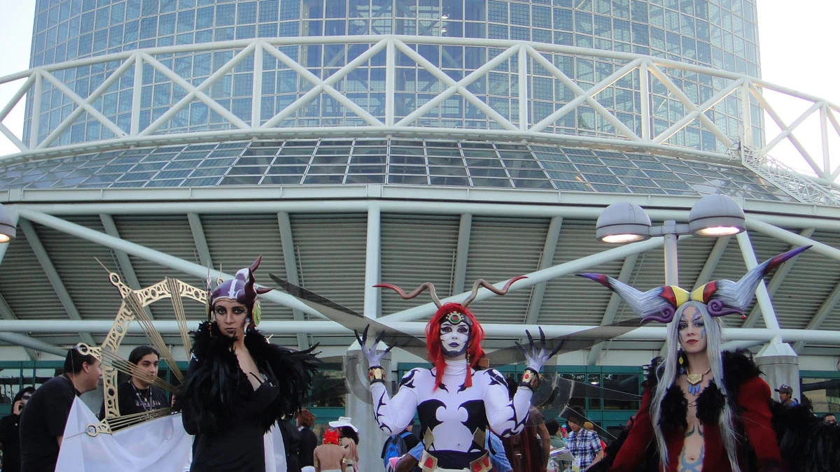 anime fans and community members gathered outside convention center hall