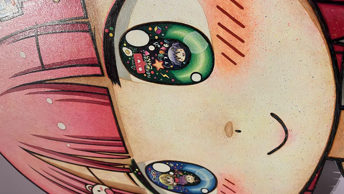 japanese pop art gallery exhibition highlighting colorful character illustration murals and visual storytelling