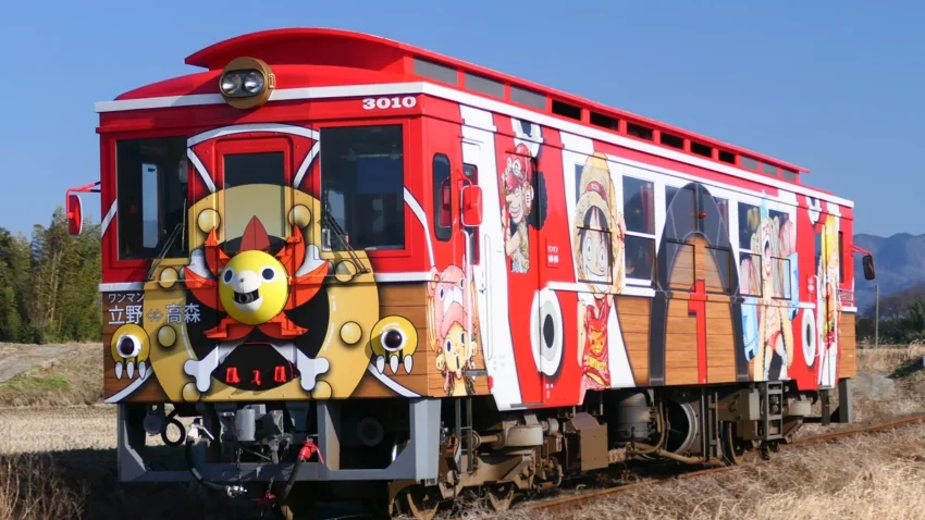 one piece filler list guide showing official series motifs on the thousand sunny train in japan