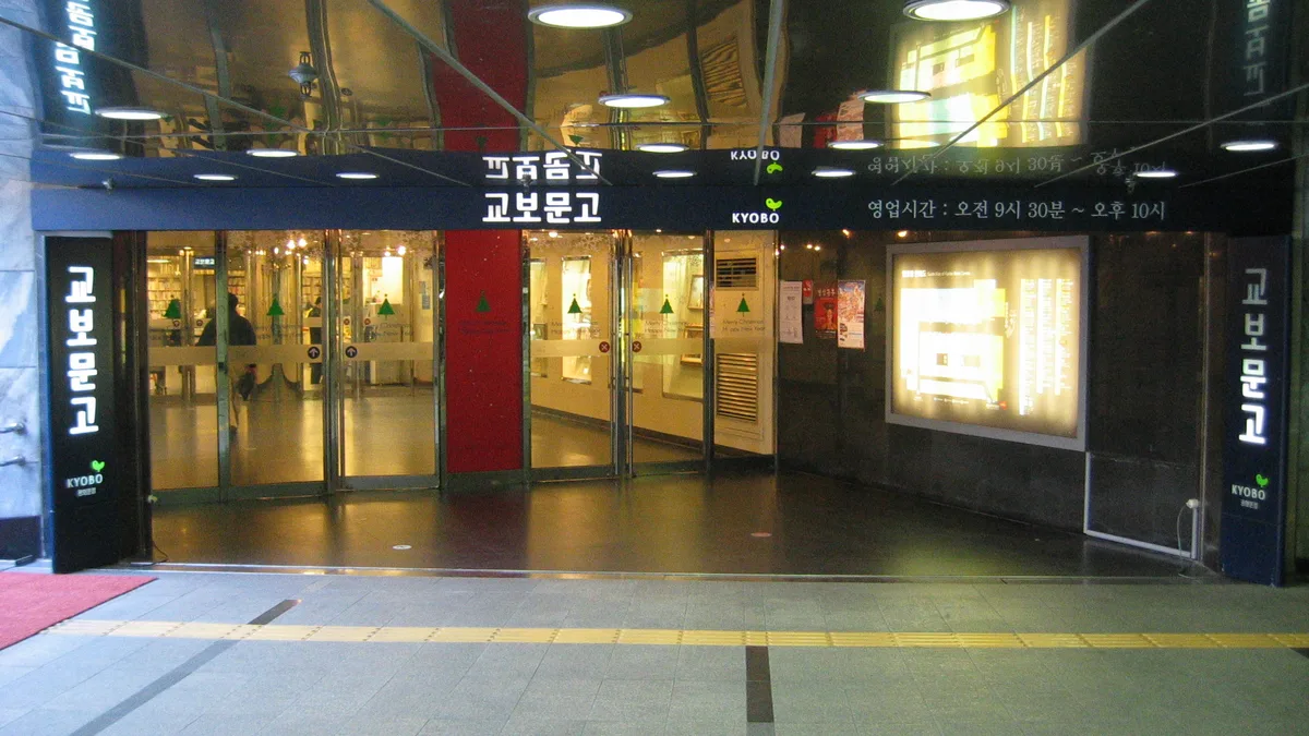 kyobo book centre interior in seoul south korea displaying graphic novels and printed manhwa volumes